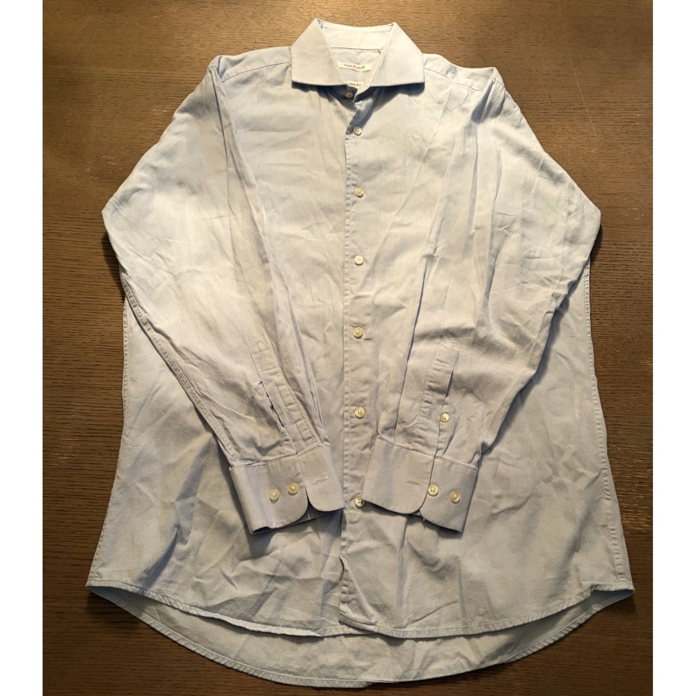 Isaac Mizrahi New York Mens Slim Fit Shirt Light Blue Textured Long Sl